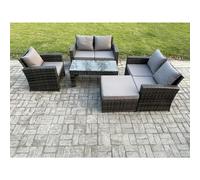 Fimous 5pcs Rattan Outdoor Garden Furniture Sofa Set with Coffee Table Big Footstool Dark Grey Mixed