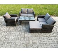 Fimous 5pcs Rattan Outdoor Garden Furniture Sofa Set with Coffee Table Big Footstool Dark Grey Mixed