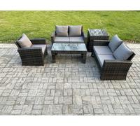 Fimous 5Pcs Rattan Outdoor Garden Furniture Sofa Set With Coffee Table Side Table Dark Grey Mixed