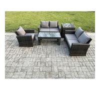 Fimous 5pcs Rattan Outdoor Garden Furniture Sofa Set with Coffee Table Side Table Dark Grey Mixed