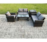 Fimous 5pcs Rattan Outdoor Garden Furniture Sofa Set with Coffee Table Side Table Dark Grey Mixed Fimous Dark Grey