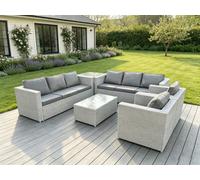 Fimous 6 Pc Light Grey Outdoor Pe Rattan Garden Furniture Set Wicker Sofa Coffee Table 2 Armchair