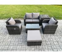 Fimous 6 Pc Outdoor Pe Rattan Garden Furniture Set Wicker Love Sofa Coffee Table 2 Armchair Big Footstool Side Table