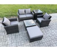 Fimous 6 Pcs Outdoor Lounge Sofa Set Wicker Pe Rattan Garden Furniture Set With Armchair Squar Coffee Table