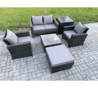 Fimous 6 PCS Outdoor Lounge Sofa Set Wicker PE Rattan Garden Furniture Set with Armchair Squar Coffee Table in Dark Grey Fimous Dark Grey