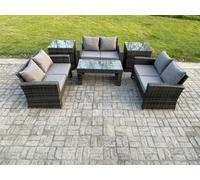 Fimous 6 Pcs Outdoor Lounge Sofa Set Wicker Pe Rattan Garden Furniture Set With Coffee Table Double Seater Sofa 2 Side Tables