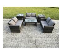 Fimous 6 Pcs Outdoor Lounge Sofa Set Wicker Pe Rattan Garden Furniture Set With Coffee Table Double Seater Sofa 2 Side Tables