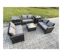 Fimous 6 PCS Outdoor Lounge Sofa Set Wicker PE Rattan Garden Furniture Set with Square Coffee Table Double Seat Sofa 2 Side Tables Dark Grey Mixed
