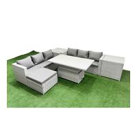 6 PCs Rising Dining Table Set Rattan Furniture Set with 3 Seater Sofa Fimous Light Grey One Size
