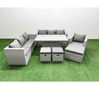 6 PCs Rising Dining Table Set Rattan Furniture Set with 3 Seater Sofa Fimous Light Grey One Size