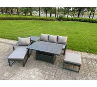 Fimous 6-Piece Aluminium Garden Furniture Sets 6 Seater Outdoor Dining Set With Adjustable Rising Lifting Dining Table Side Table
