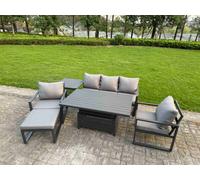 Fimous 6-Piece Aluminium Garden Furniture Sets 6 Seater Outdoor Sofa Set With Adjustable Rising Lifting Dining Table Side Table