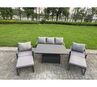 Fimous 6-Piece Aluminium Garden Furniture Sets 7 Seater With Adjustable Rising Lifting Dining Table 2 Chairs 2 Stools