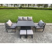 Fimous 6-Piece Aluminium Garden Furniture Sets With Adjustable Rising Lifting Dining Table 2 Chairs 2 Small Footstools