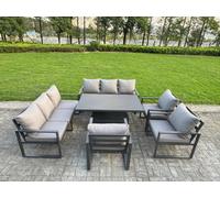 Fimous 6 Piece Garden Furniture Set 9-Seater Aluminium With Adjustable Rising Lifting Dining Table & Cushions 3 Chairs Dark Grey
