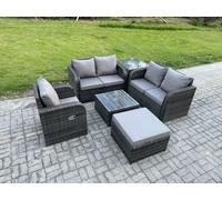 Fimous 6 Piece Garden Furniture Sets 6 Seater Outdoor Patio Furniture Set Weaving Wicker Rattan Sofa Chair & Table with Big Footstool Side Table Fimous Dark Grey