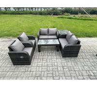 Fimous 6 Piece Rattan Garden Furniture Set Outdoor Patio Sofa, Table & Chairs Garden Table Ideal for Pool Side, Balcony, Outdoor Set in Dark Grey Fimous Dark Grey
