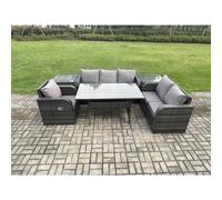 Fimous 6 Piece Rattan Garden Furniture Set with Patio Sofa Rectangular Dining Table 2 Side Table Indoor Conservatory Patio Set