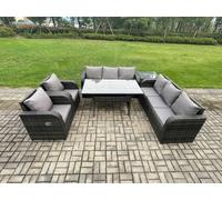 Fimous 6 Piece Rattan Garden Furniture Set with Patio Sofa Rectangular Dining Tablel Side Table Indoor Conservatory Patio Set in Dark Grey Fimous Dark Grey