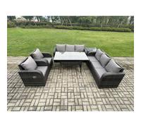 Fimous 6 Piece Rattan Garden Furniture Set with Patio Sofa Rectangular Dining Tablel Side Table Indoor Conservatory Patio Set