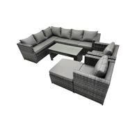 Fimous 6 Pieces Outdoor Pe Rattan Garden Furniture Corner Sofa Oblong Coffee Table Set With Cushions Big Footstool