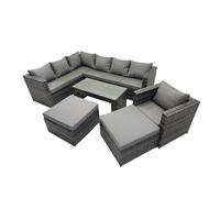 Fimous 6 Pieces Garden Furniture Corner Sofa Set & 2 Big Footstools in Dark Grey Fimous Dark Grey