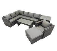 Fimous 6 Pieces Garden Furniture Corner Sofa Set & Big Footstool Side Table in Dark Grey Fimous Dark Grey