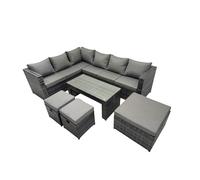 Fimous 6 Pieces Garden Furniture Corner Sofa Set Set with Cushions Footstools