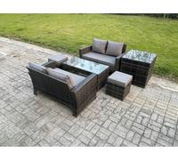 Fimous 6 Pieces Garden Furniture Sets Poly Rattan Outdoor Patio Furniture PE Wicker Furniture Set with Side Table 2 Small Footstool in Dark Grey Fimous Dark Grey