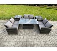 Fimous 6 Pieces Outdoor Lounge Sofa Set Wicker Pe Rattan Garden Furniture Set With Rising Lifting Table Double Seat Sofa