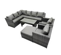 Fimous 6 Pieces Outdoor Pe Rattan Garden Furniture Corner Sofa Oblong Coffee Table Set With Cushions Big Footstool
