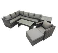 Fimous 6 Pieces Outdoor Pe Rattan Garden Furniture Corner Sofa Oblong Coffee Table Set With Cushions Big Footstool Side Table
