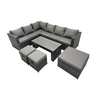 Fimous 6 Pieces Outdoor Pe Rattan Garden Furniture Corner Sofa Set With Cushions 3 Footstools Dark Grey Mixed
