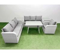 Fimous 6 Pieces Outdoor PE Rattan Garden Furniture with 2 Side Tables in Light Grey Fimous Light Grey