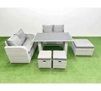 Fimous 6 Pieces Outdoor PE Rattan Sofa Set Patio Garden Furniture Sets with Cushions 3 Stools Light Grey Light Grey