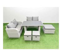 Fimous 6 Pieces Outdoor PE Rattan Sofa Set Patio Garden Furniture Sets with Cushions 3 Stools Light Grey