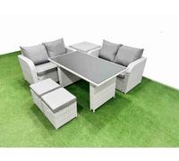 Fimous 6 Pieces Outdoor Pe Rattan Sofa Set Patio Garden Furniture Sets With Cushions Side Table 2 Small Stools Light Grey