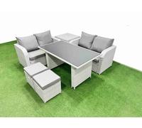 6 Pieces Outdoor PE Rattan Sofa Set with Side Table 2 Small Stools Fimous Light Grey One Size
