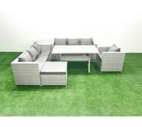 Fimous 6 Pieces Outdoor Rattan Sofa Set Cushions Patio Garden Furniture Sets Armchair Dining Table Side Table Big Stool