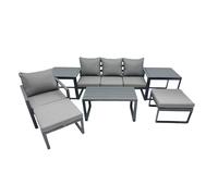 Fimous 6 Seat Aluminium Lounge 3 Seat Sofa Coffee Table Sets with 2 Big Stool
