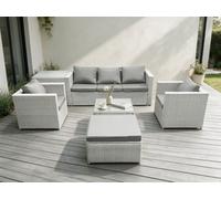 Fimous 6 Seat Light Grey Lounge Outdoor Pe Rattan Garden Furniture Set Wicker Sofa Set Square Coffee Table Armchair