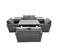 Fimous 6 Seat Outdoor Dining Table Sofa Sets with 2 Side Tables