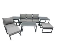 Fimous 6 Seat Aluminium Lounge 3 Seat Sofa Coffee Table Sets with 2 Big Stool
