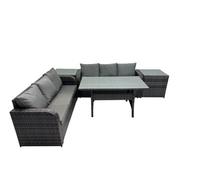 Fimous 6 Seat Outdoor Wicker Pe Rattan Garden Furniture Set Dining Table Sofa Set With 2 Side Tables Dark Grey Mixed