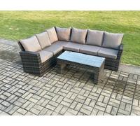 Fimous 6 Seat Rattan Garden Furniture Corner Sofa Set Outdoor Patio Sofa Table Set Dark Grey Mixed Fimous Dark Grey