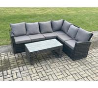 Fimous 6 Seat Rattan Garden Furniture Corner Sofa Set Outdoor Patio Sofa Table Set With Cushions Dark Grey Mixed