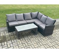 6 Seat Rattan Garden Furniture Corner Sofa Set Outdoor Patio Sofa Table Set with Cushions Dark Grey Mixed Fimous Dark Grey One Size