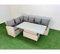 Fimous 6 Seat Rattan Outdoor Garden Furniture Corner Sofa Set Adjustable Lifting Dining or Coffee Table Set Light Grey