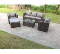Fimous 6 Seat Rattan Sofa Set Coffee Table Footstool Conservatory Dark Grey Mix