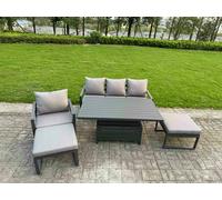 Fimous 5-Piece Aluminium Garden Furniture Sets 6 Seater Outdoor Conversational Dining Set with Adjustable Rising Lifting Dining Table